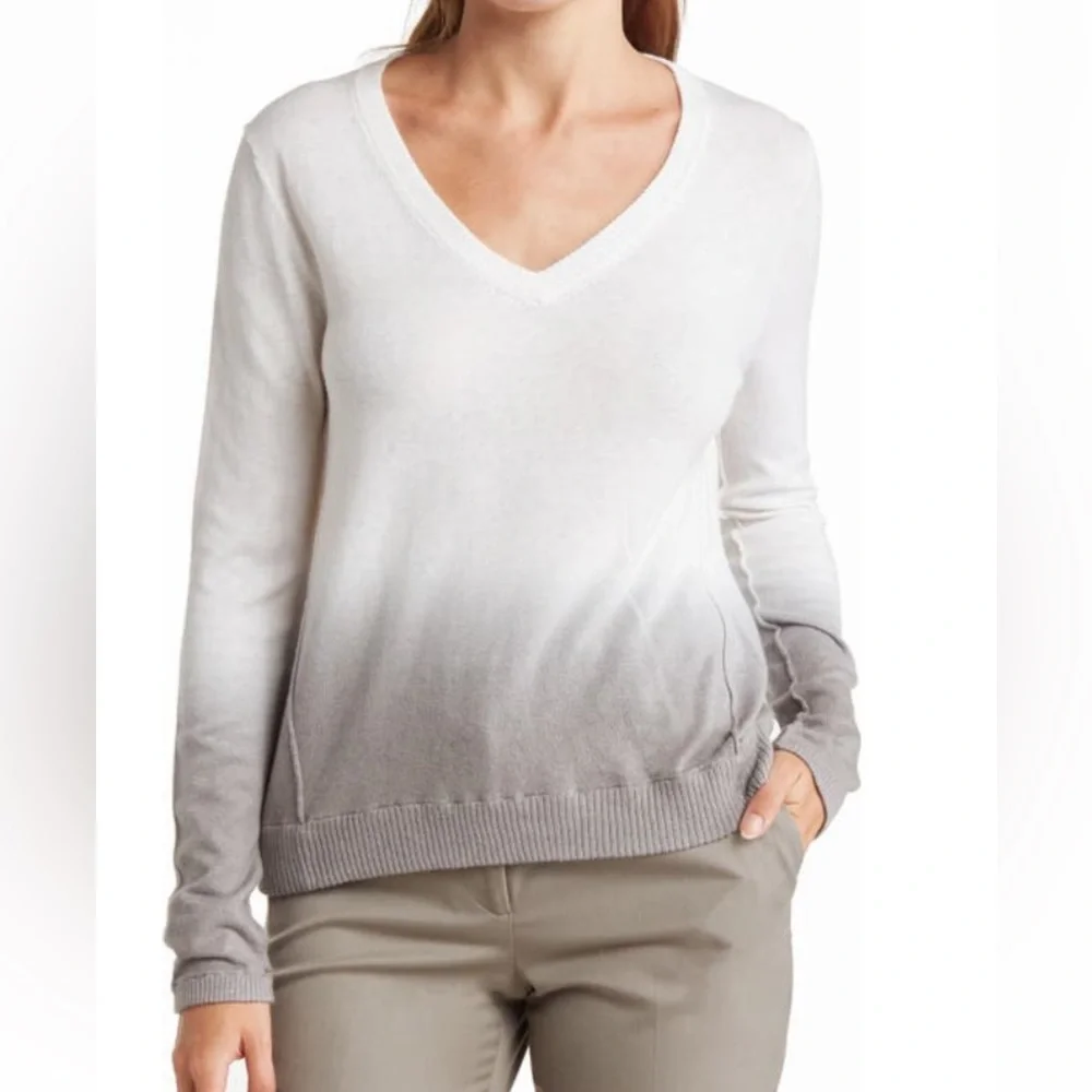 ATM Anthony Thomas Melillo Cotton Cashmere Ombré V-Neck Pullover - Picture 1 of 6